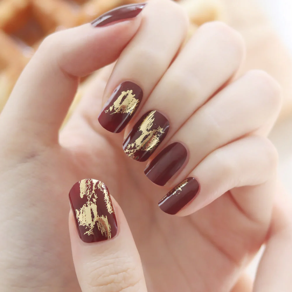 Gel Nail Strips - Burgundy Foil Art - Image 2