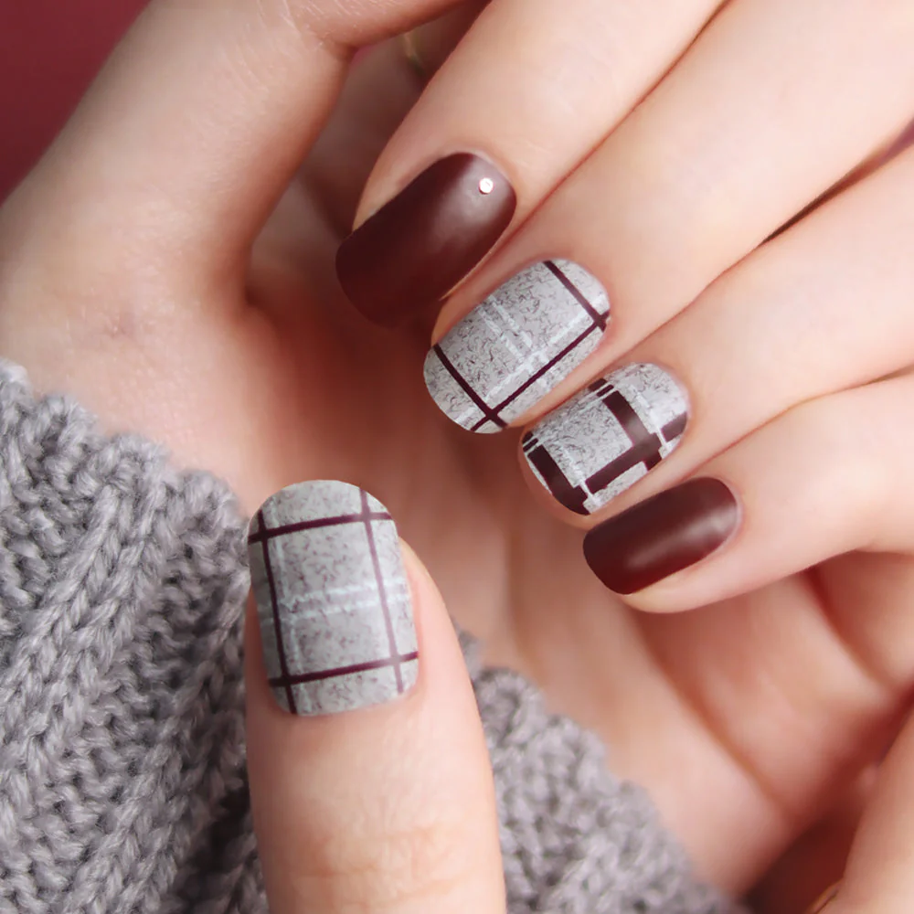Gel Nail Strips - Burgundy Velvet Check Matte - Image 2