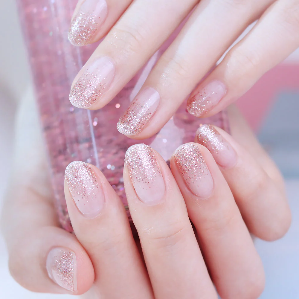 Gel Nail Strips - Gold Pink Gradation Amazing Glitter - Image 2