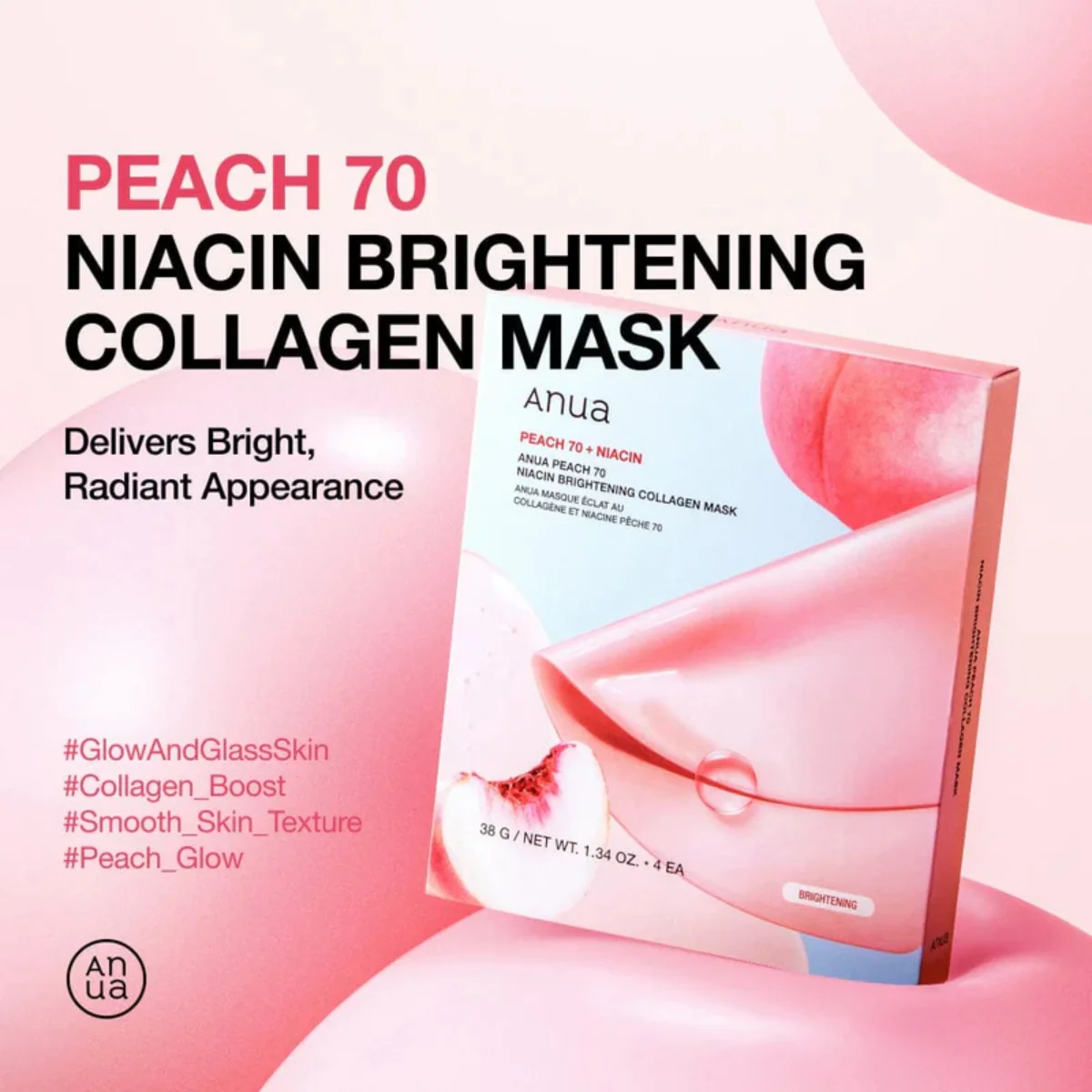 Peach 70 Niacin Brightening Collagen Mask Box [4pcs] - Image 3