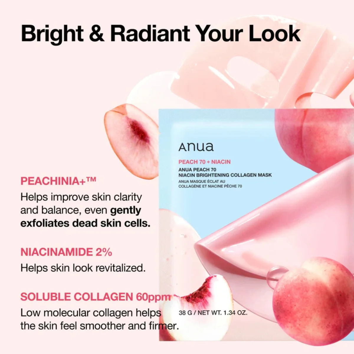Peach 70 Niacin Brightening Collagen Mask Box [4pcs] - Image 4